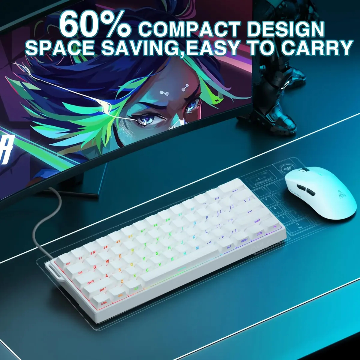 Teclado Aula Win60 He SW magnetic 60% Gamer Rgb cableado color blanco 3
