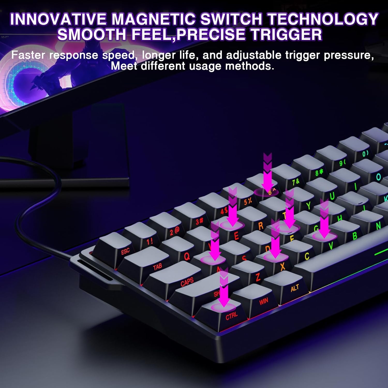 Teclado Aula Win60 He SW magnetic 60% Gamer Rgb cableado color negro 3