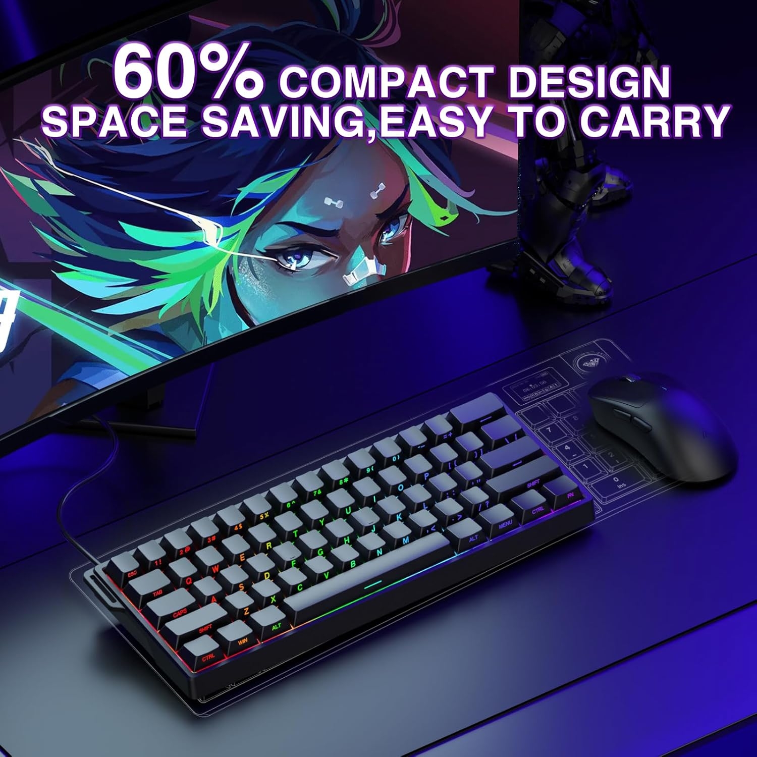 Teclado Aula Win60 He SW magnetic 60% Gamer Rgb cableado color negro 4