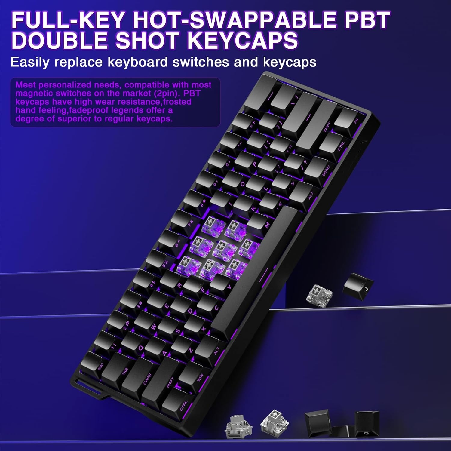 Teclado Aula Win60 He SW magnetic 60% Gamer Rgb cableado color negro 7