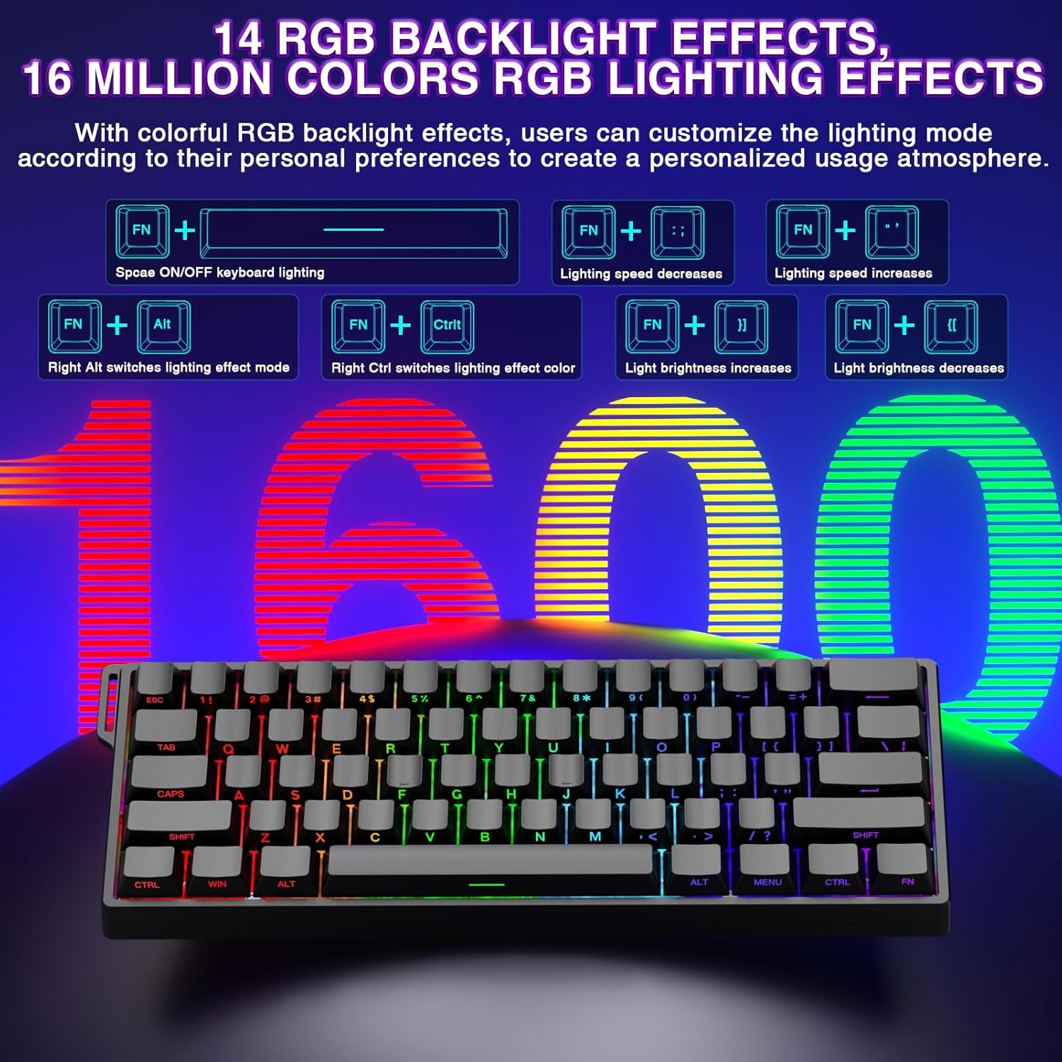 Teclado Aula Win60 He SW magnetic 60% Gamer Rgb cableado color negro 8