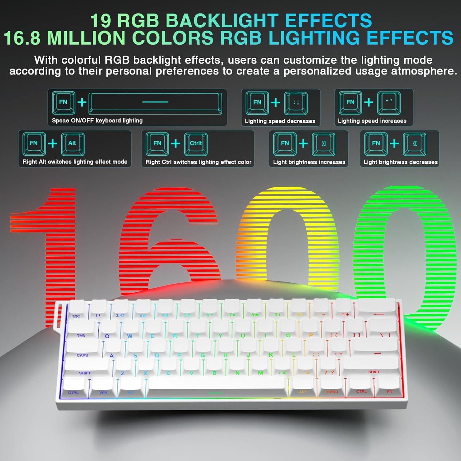 Teclado Mecánico AULA MINI60 HE Pro sw magnetic RGB Wireless blanco / ingles  2