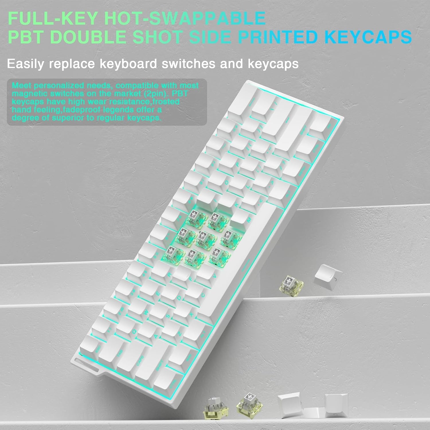 Teclado Mecánico AULA MINI60 HE Pro sw magnetic RGB Wireless blanco / ingles  3