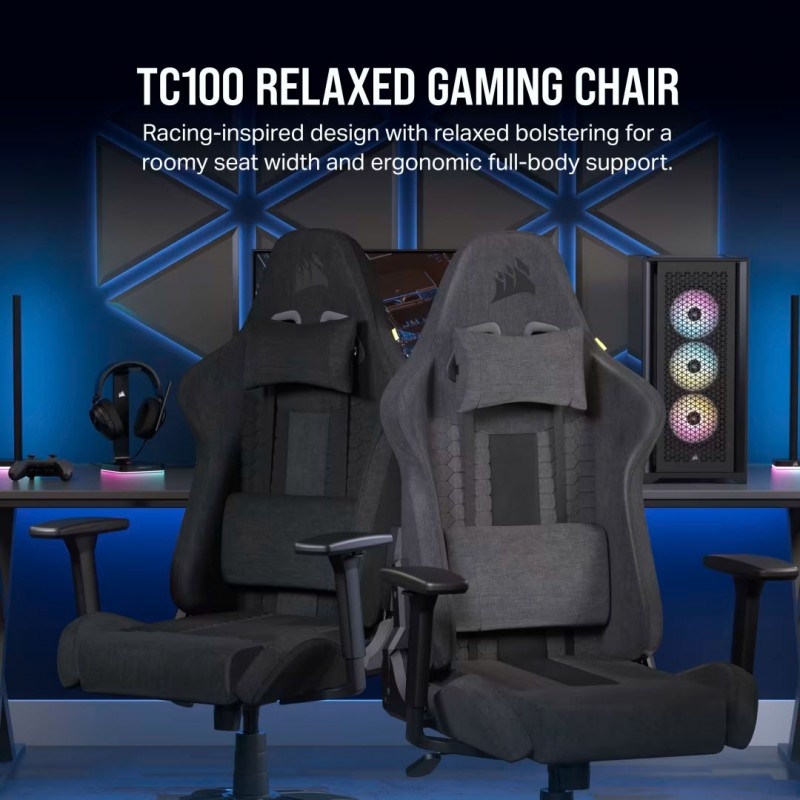 Silla Gamer corsair TC100 RELAXED de Tela con Cojín Lumbar y Cervical negra 4
