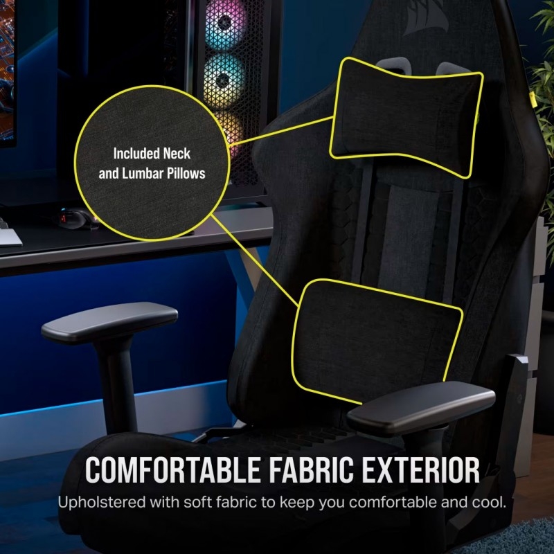 Silla Gamer corsair TC100 RELAXED de Tela con Cojín Lumbar y Cervical negra 5