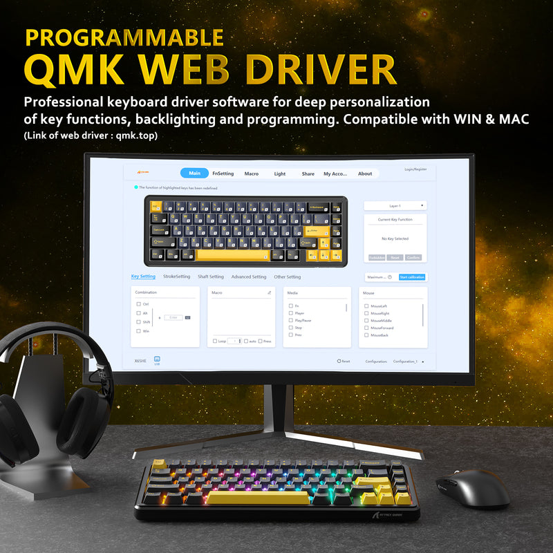 Teclado Gamer ATTACK SHARK X65 HE Starry black Magnético 65% 8000Hz / ingles  3