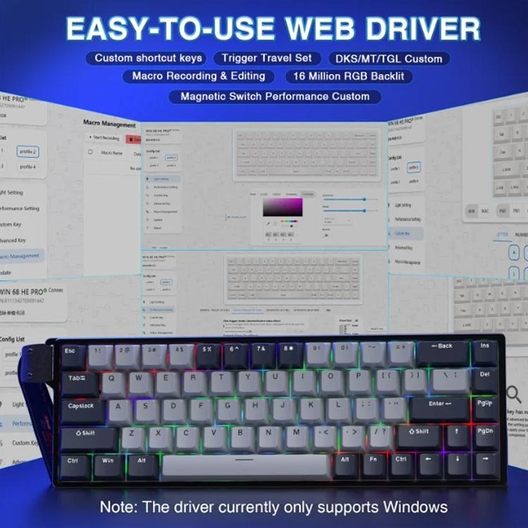 Teclado Gamer AULA WIN68HE Pro White Black Magnético 8000Hz / ingles 3