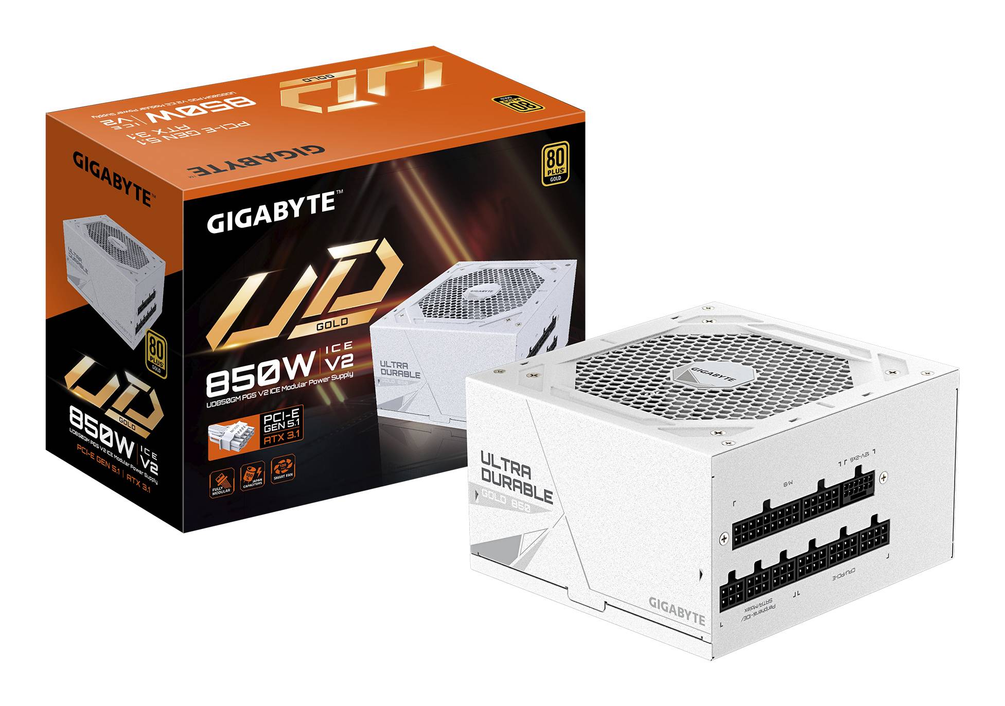 Fuente de Poder Gigabyte UD850GM PG5 V2 ICE 850W 80 Plus Gold Full Modular PCIe 5.1 Blanca 3