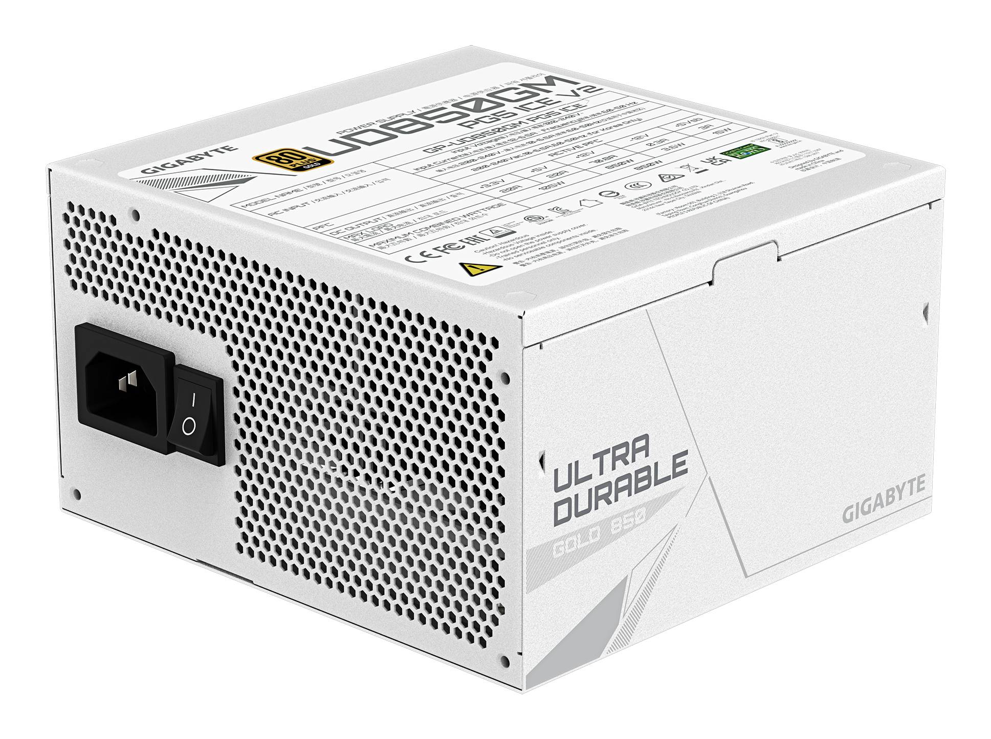 Fuente de Poder Gigabyte UD850GM PG5 V2 ICE 850W 80 Plus Gold Full Modular PCIe 5.1 Blanca 2