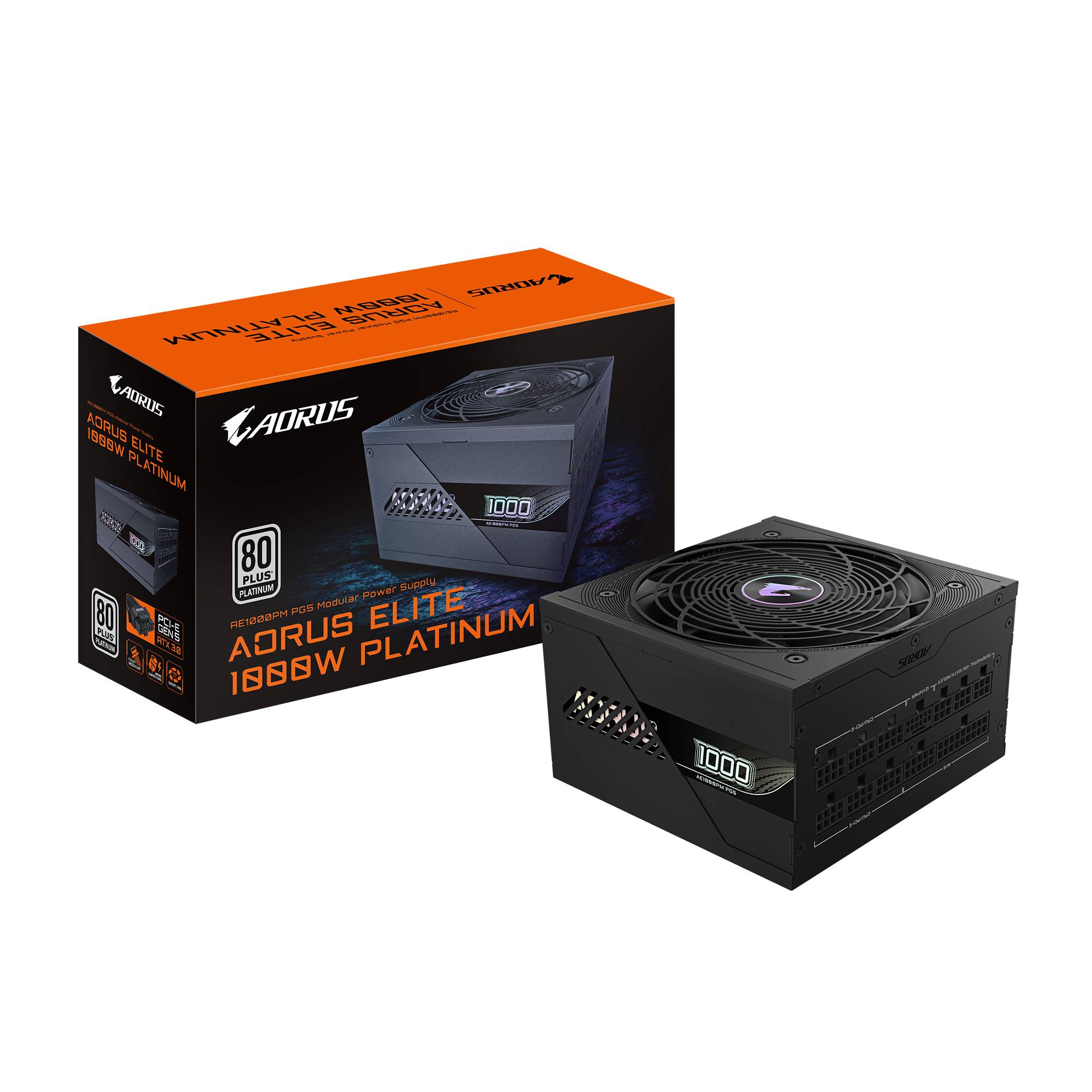 Fuente de Poder AORUS ELITE P1000W 80+ Platinum Modular PCIe 5.0 Negra 1