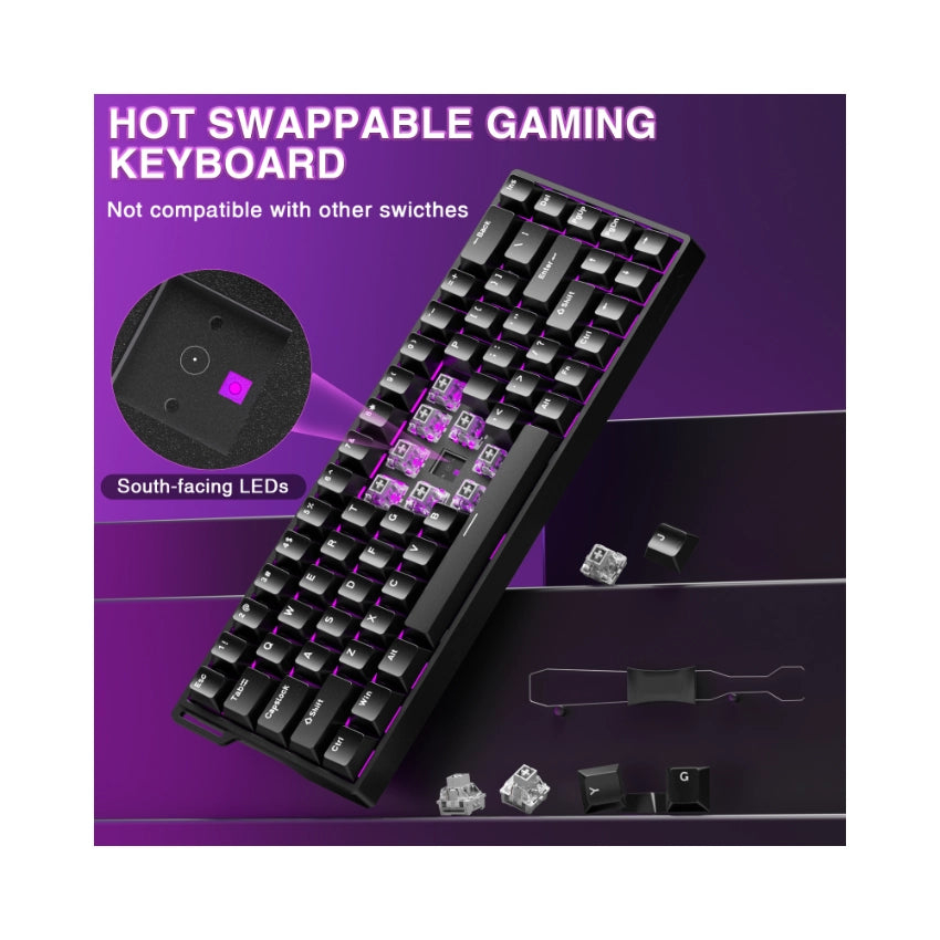 Teclado Aula Win66 He SW magnético 60% Gamer Rgb cableado color negro 2