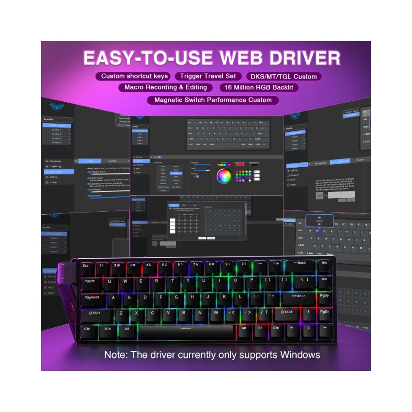 Teclado Aula Win66 He SW magnético 60% Gamer Rgb cableado color negro 3