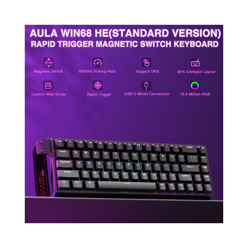 Teclado Aula Win66 He SW magnético 60% Gamer Rgb cableado color negro 6