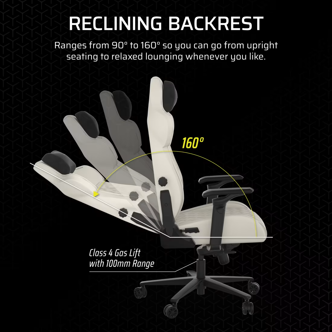 Silla Gamer Corsair TC500 LUXE Frost White Reclinable 160° 6