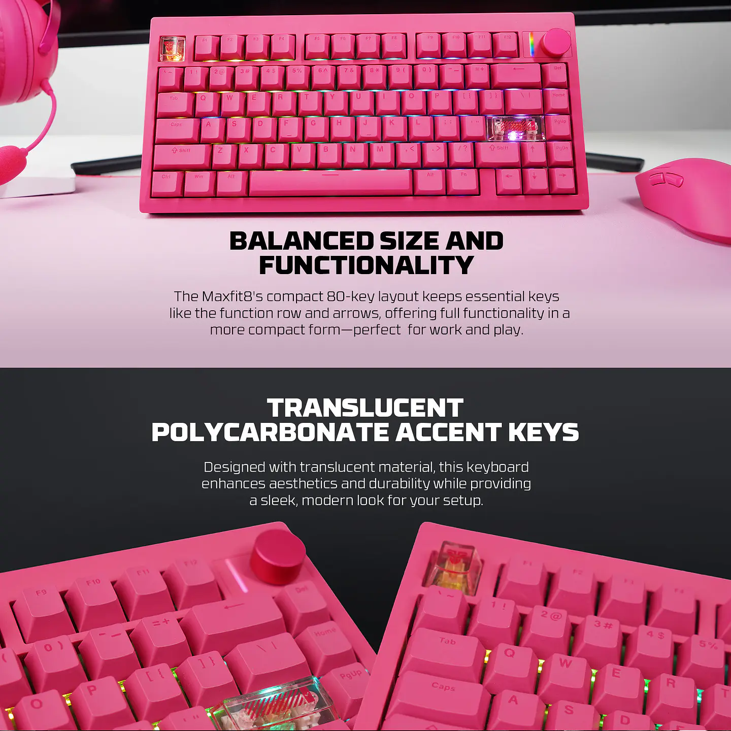 Teclado Mecánico Inalámbrico Fantech MAXFIT8 MK921 80% QMK/VIA Rosa – Triple Conexión sw brown 9