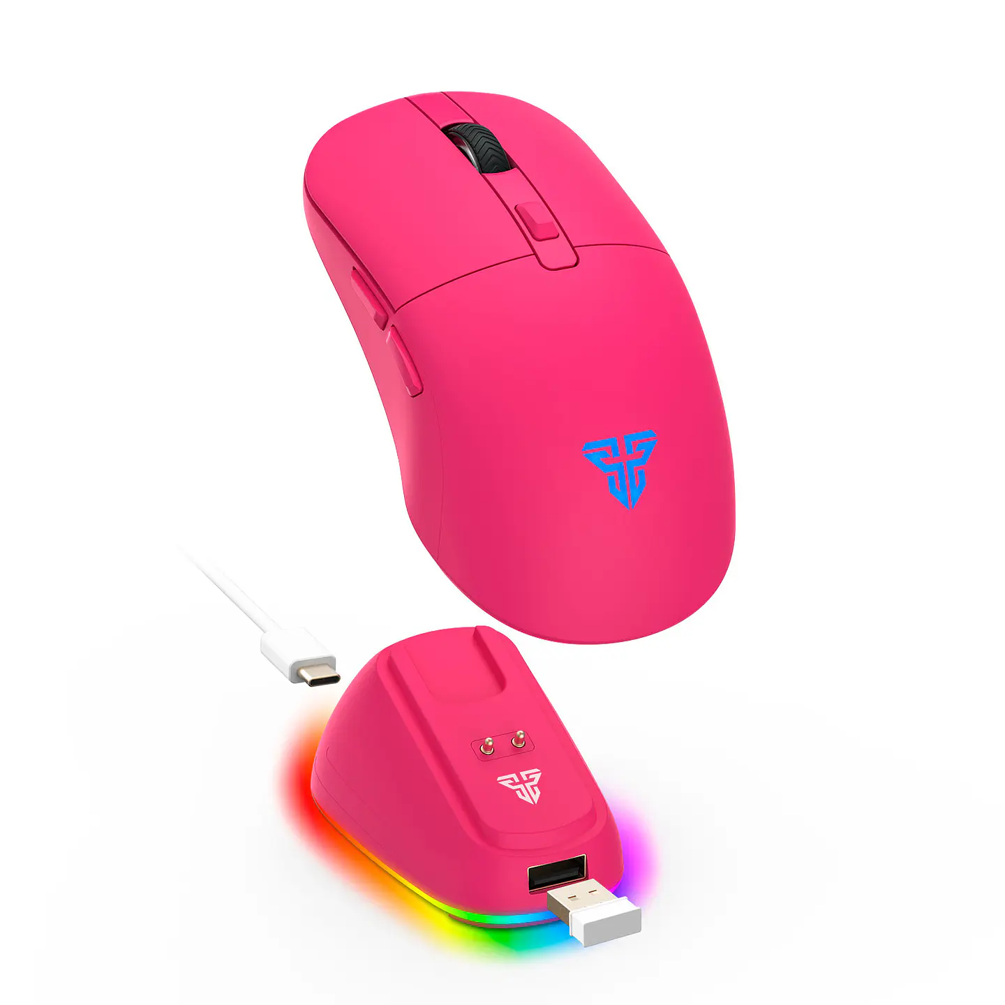 Mouse Gamer Inalámbrico Fantech KANATA WG9RD Rosa 12.000 DPI Tri-Mode Bluetooth 5.4, 1.000 Hz y Smart RGB Dock 1