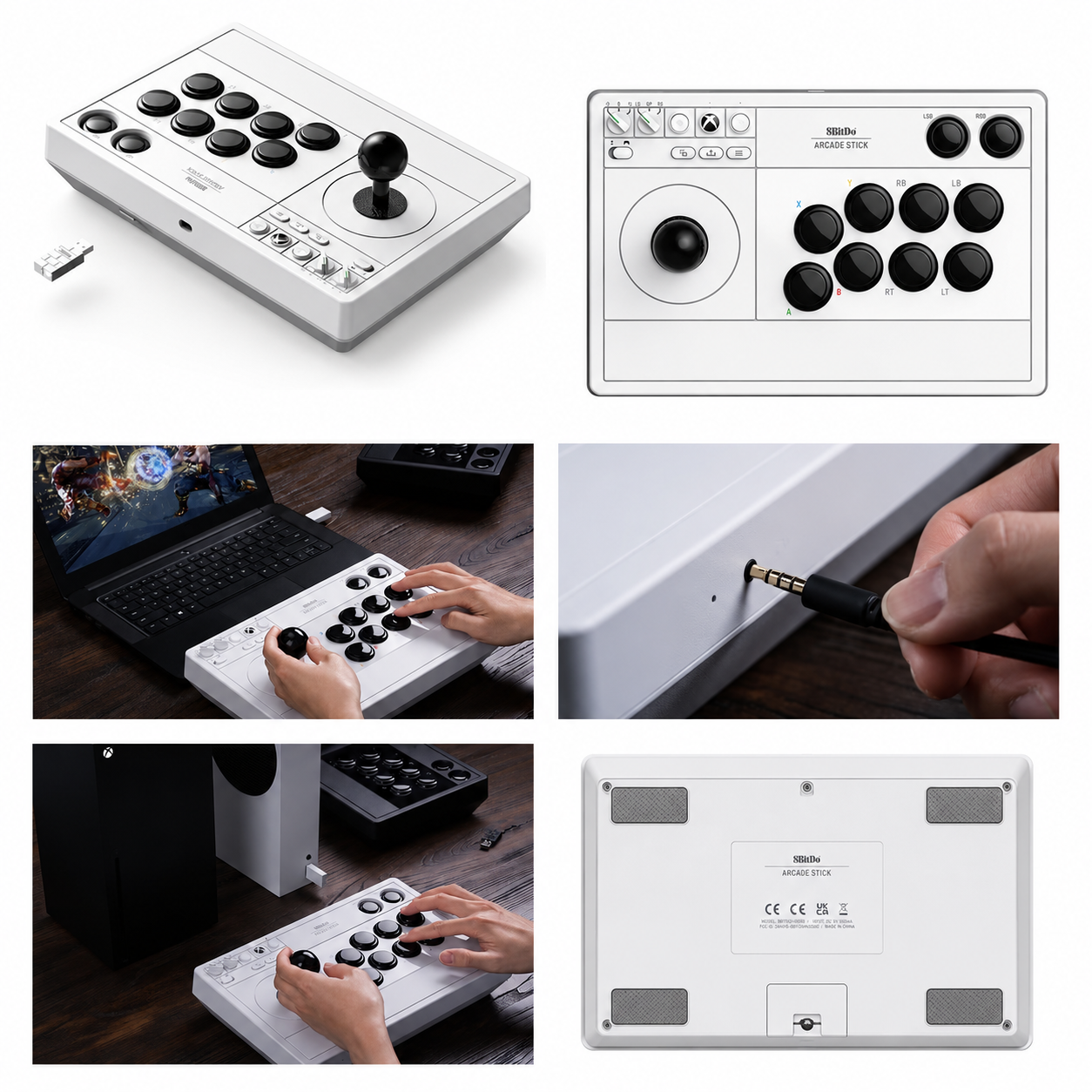 Arcade Stick inalámbrica 8BitDo para Xbox White Inalámbrico 2.4 GHz USB-C para Xbox Series X|S, Xbox One y PC 7