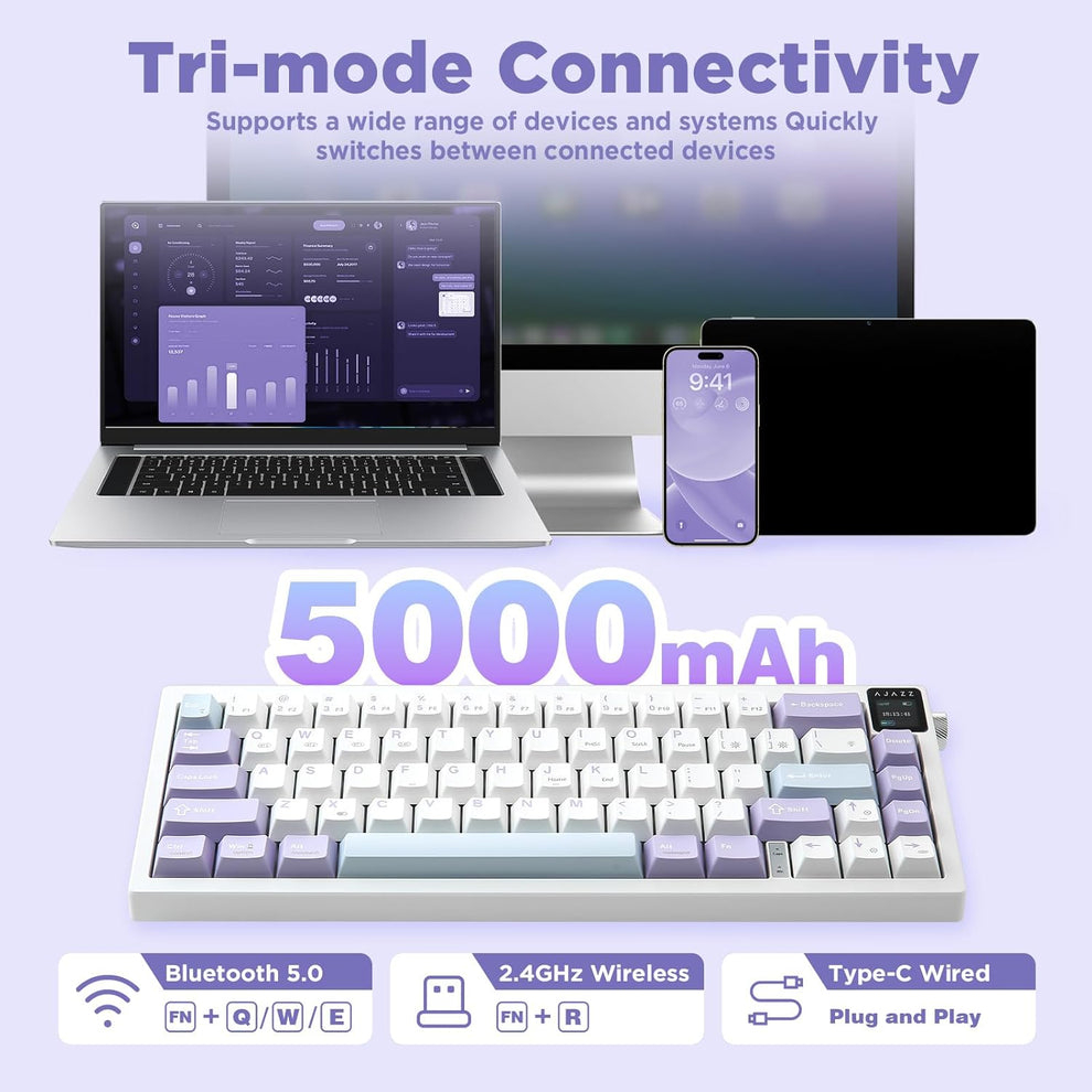 Teclado Mecánico AJAZZ AK650 White/Blue/purple 65% Dream Weaving Switch Tri-Mode RGB 3
