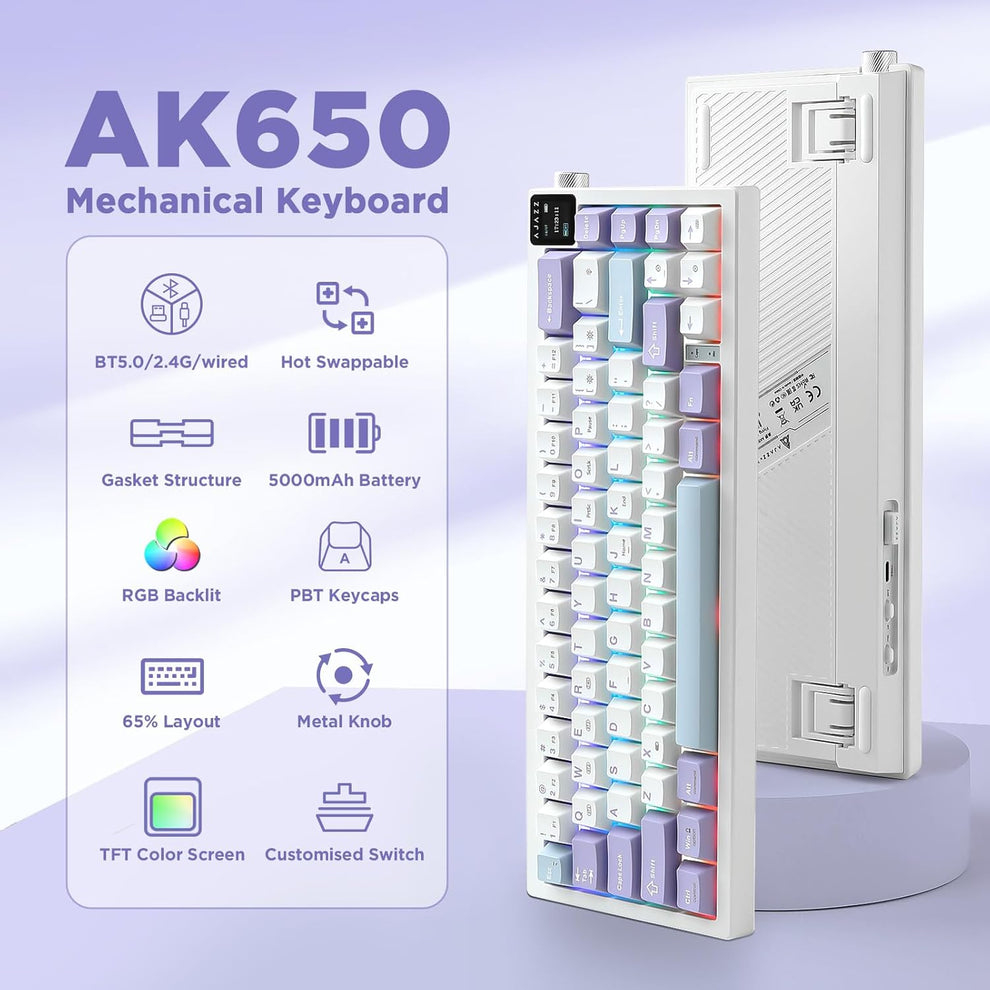 Teclado Mecánico AJAZZ AK650 White/Blue/purple 65% Dream Weaving Switch Tri-Mode RGB 4