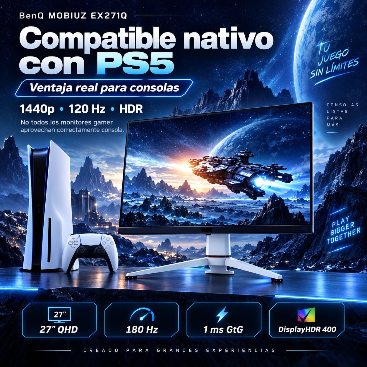 Monitor Gamer BenQ MOBIUZ EX271Q 27” QHD 180Hz IPS – Compatible con Consolas y PC 8