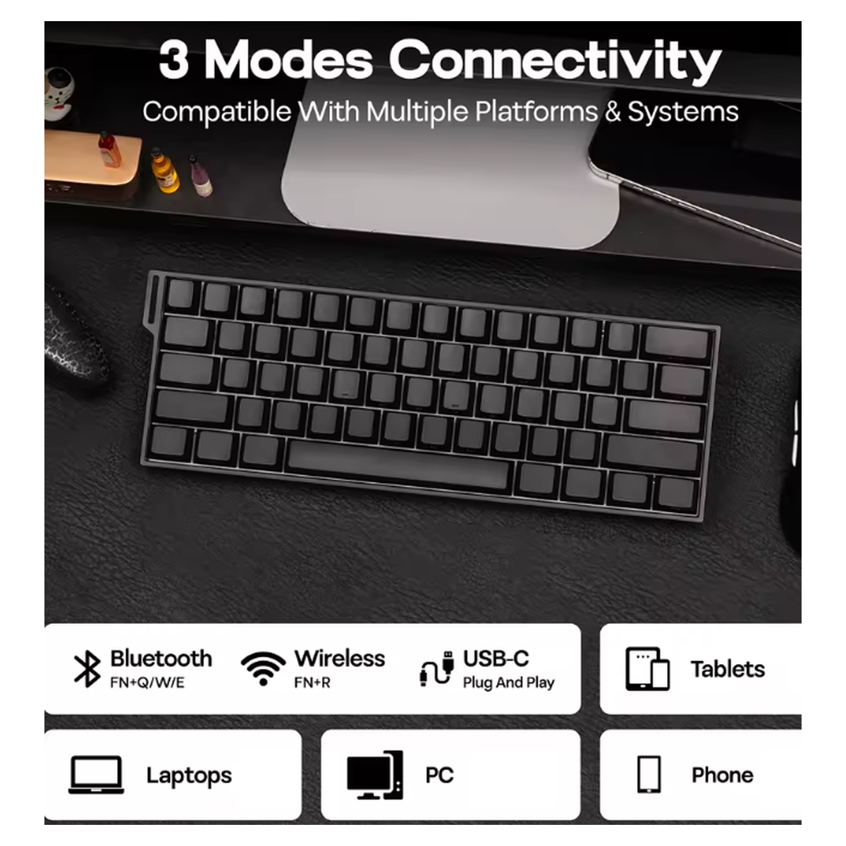 Teclado Gamer Magnético AULA Mini60 HE Pro 60% Hall Effect 8K Tri-Mode Inglés US 4