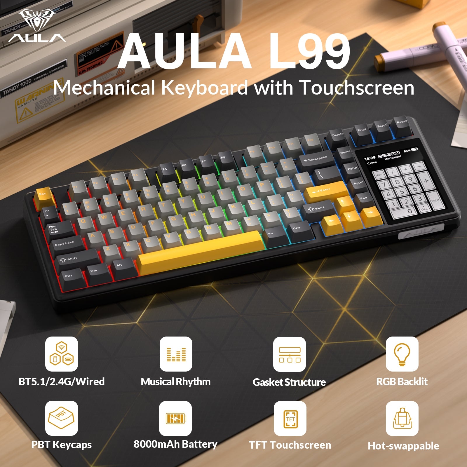 Teclado Mecánico AULA L99 pantalla tactil 3,98