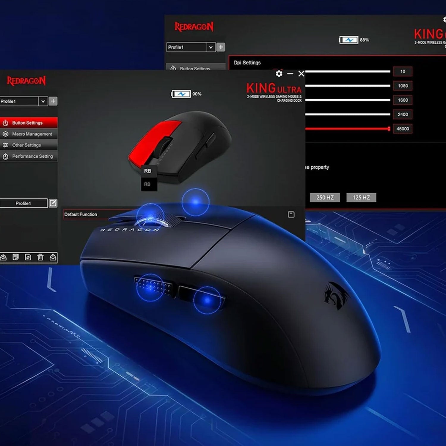 Mouse Gamer Redragon K1NG M999 ULT Wireless PixArt PAW3953 45.000 DPI 55g 4