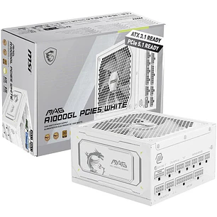 Fuente de Poder MSI MAG A1000GL PCIE5 White 1000W 80 Plus Gold Full Modular ATX 3.1 PCIe 5.1