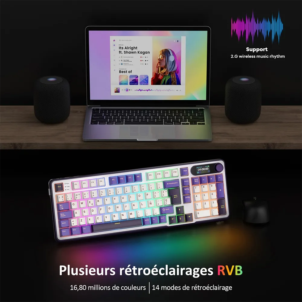 Teclado Mecánico Inalámbrico S98 96% QWERTY Español  | Tri-Mode, Hot-Swap, Pantalla LCD, RGB y Batería 3750 mAh Sw Beige 5