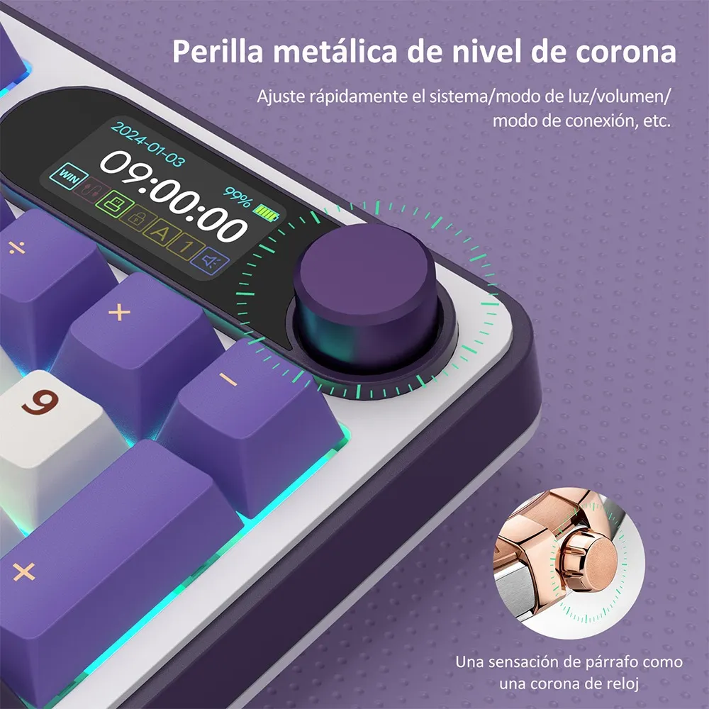 Teclado Mecánico Inalámbrico S98 96% QWERTY Español cloud Light  Tri-Mode Pantalla LCD, RGB y Batería 3750 mAh Sw beige 8
