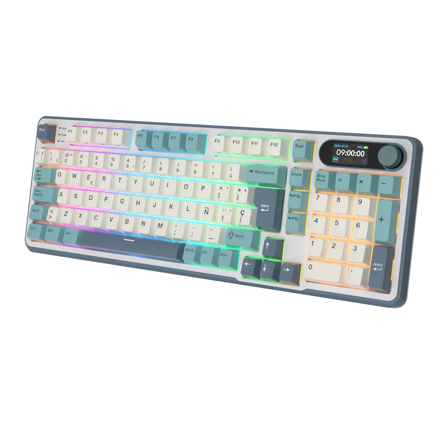 Teclado Mecánico Inalámbrico S98 96% QWERTY Español cloud Light  Tri-Mode Pantalla LCD, RGB y Batería 3750 mAh Sw beige 2