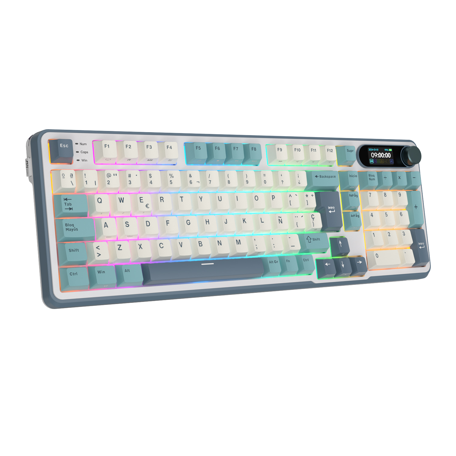 Teclado Mecánico Inalámbrico S98 96% QWERTY Español cloud Light  Tri-Mode Pantalla LCD, RGB y Batería 3750 mAh Sw beige 3