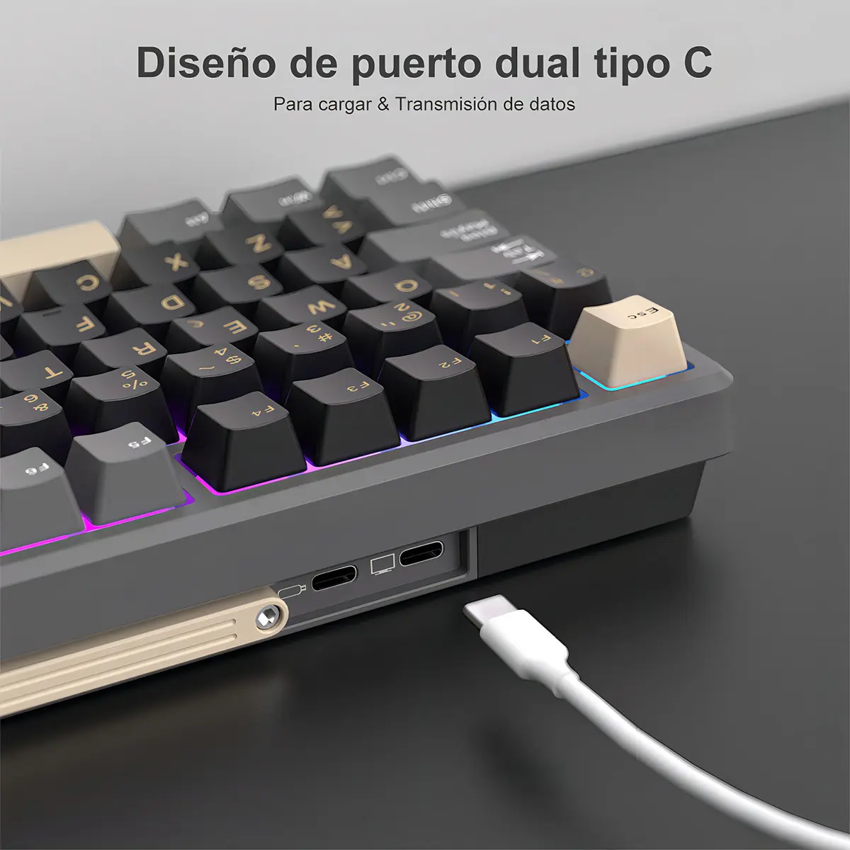 Teclado Mecánico Inalámbrico Royal Kludge M75 Phantom con pantalla – Cream Switch Español 3