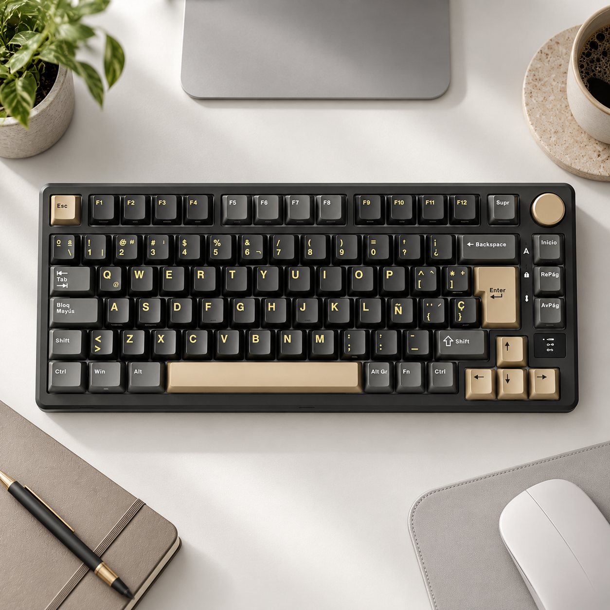 Teclado Mecánico Inalámbrico Royal Kludge M75 Phantom con pantalla – Cream Switch Español 5