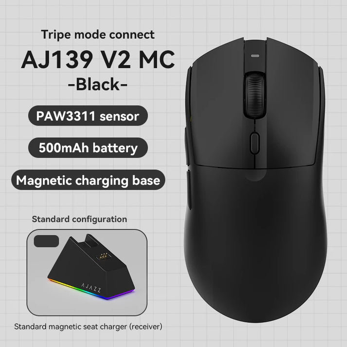Mouse Gamer Inalámbrico AJAZZ AJ139 V2 MC Negro PAW3311 12K 3