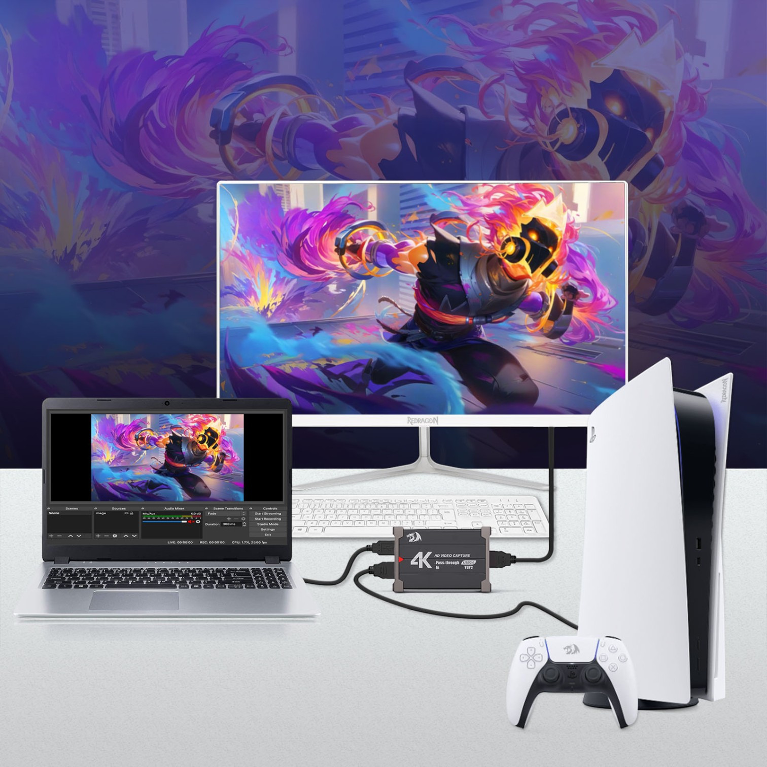 Capturadora de Video Redragon Flash HDMI a USB para Streaming y Grabación Full HD 6
