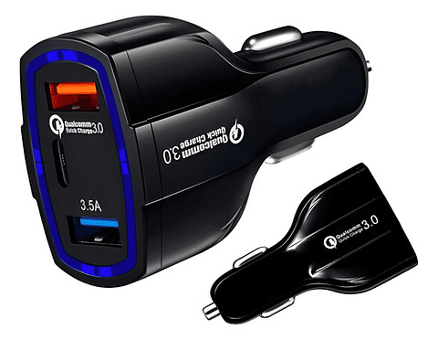 Cargador Rápido Auto Doble Usb Y Tipo C Qc3.0 Negro
