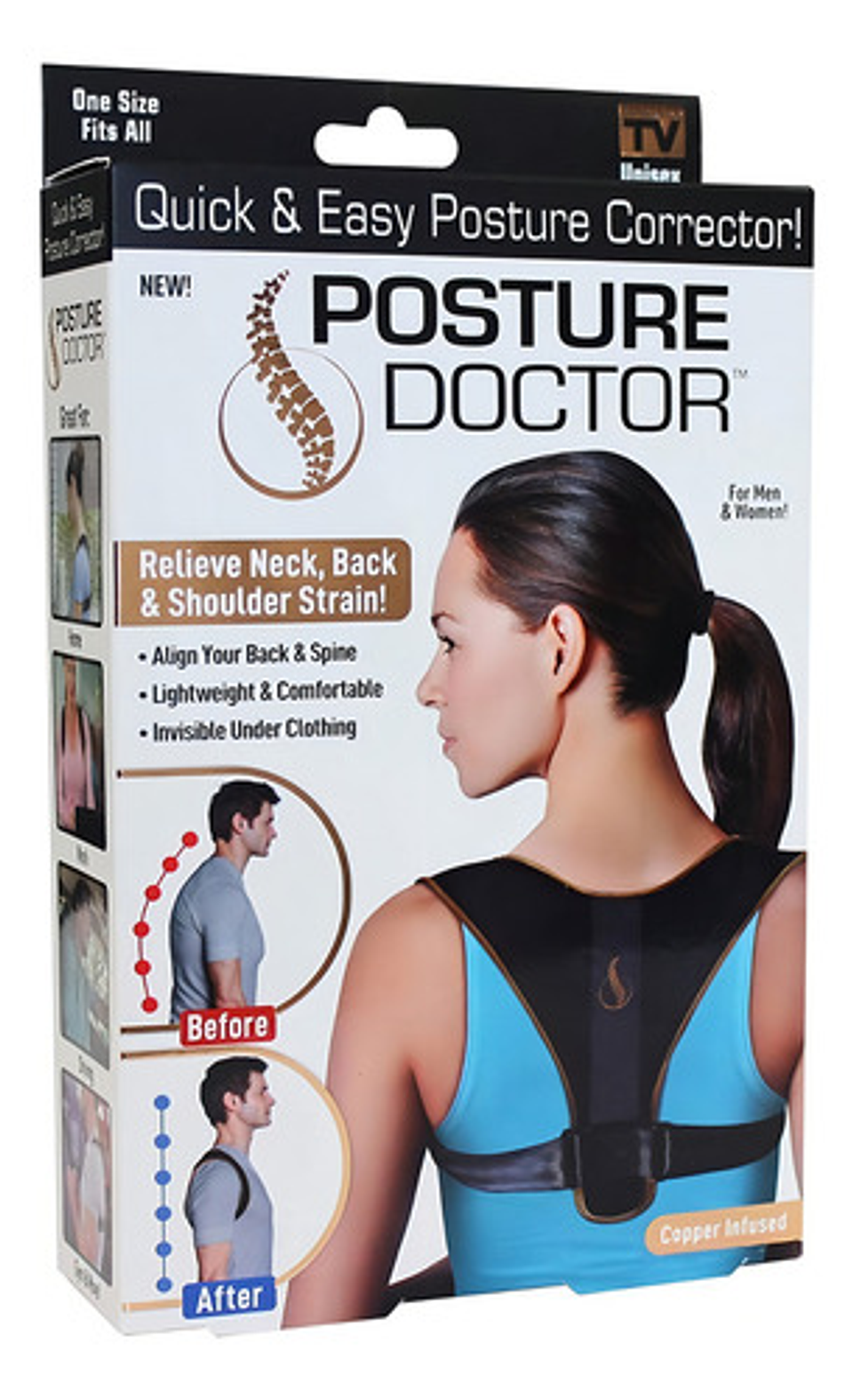 Corrector De Postura Negro Unisex Neoprene Ajustable Invisible Talla Única 1