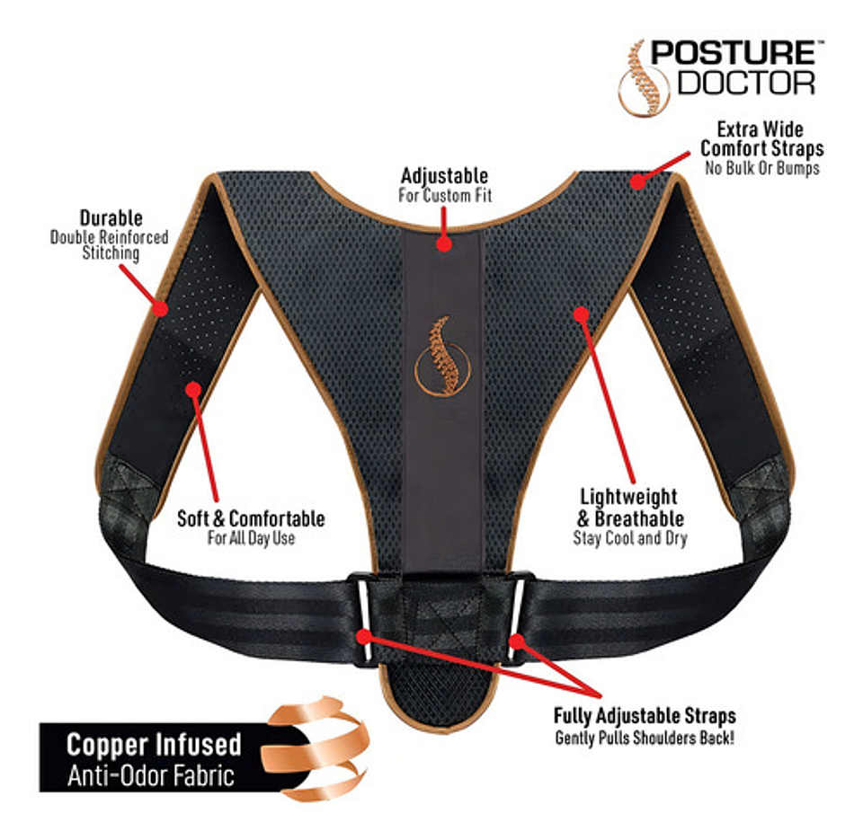 Corrector De Postura Negro Unisex Neoprene Ajustable Invisible Talla Única 2