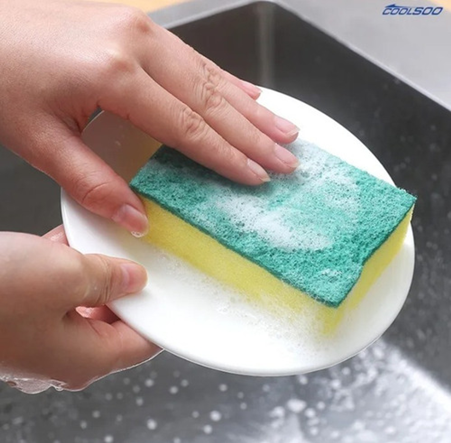 Dispensador De Lavalozas Manual Con Esponja Con Recipiente Vhex Blanco 3