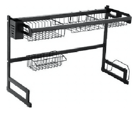 Escurridor De Platos Acero Inoxidable 2 Niveles Kitchen Rack Negro 85cm