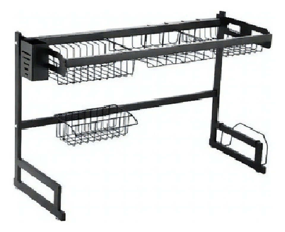 Escurridor De Platos Acero Inoxidable 2 Niveles Kitchen Rack Negro 85cm 1