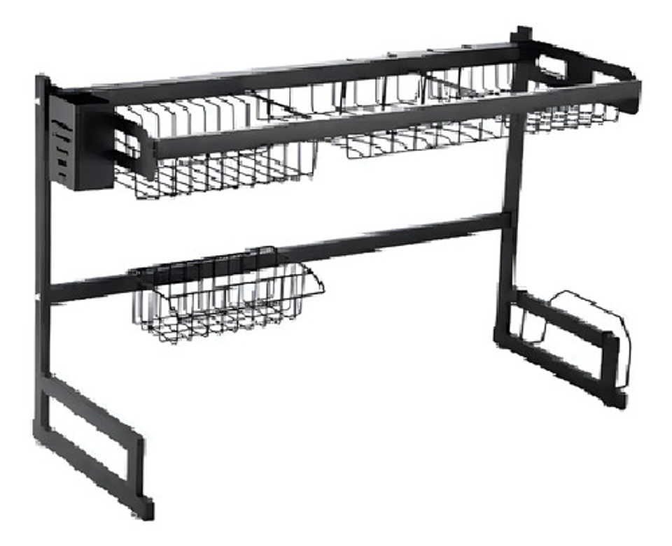 Escurridor De Platos Acero Inoxidable 2 Niveles Kitchen Rack Negro 85cm 1