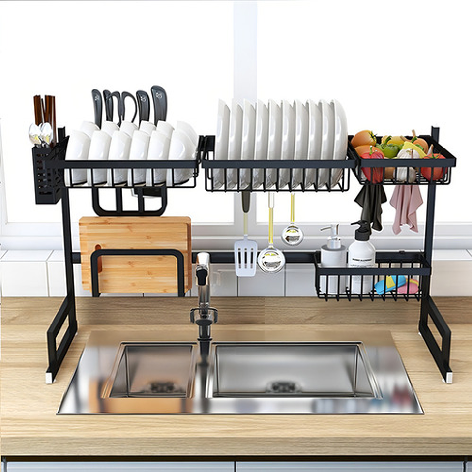 Escurridor De Platos Acero Inoxidable 2 Niveles Kitchen Rack Negro 85cm 6