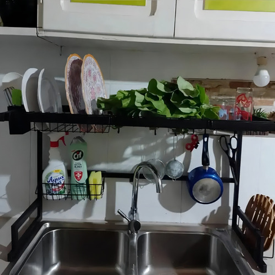 Escurridor De Platos Acero Inoxidable 2 Niveles Kitchen Rack Negro 85cm 12