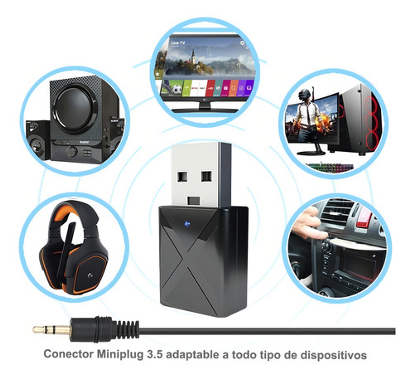 Emisor Transmisor Receptor Bluetooth 5.0 Audio Miniplug 3.5 3