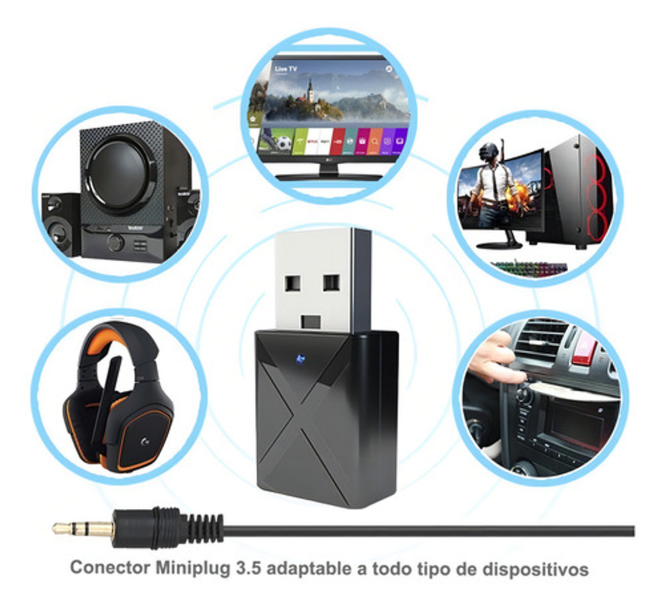 Emisor Transmisor Receptor Bluetooth 5.0 Audio Miniplug 3.5 3