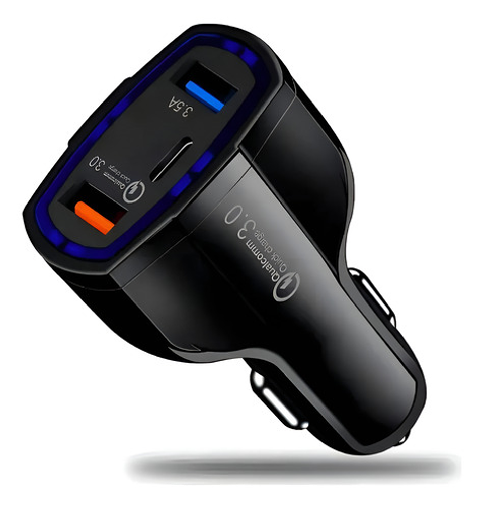 Cargador Rápido Auto Doble Usb Y Tipo C Qc3.0 Negro Vhex 1