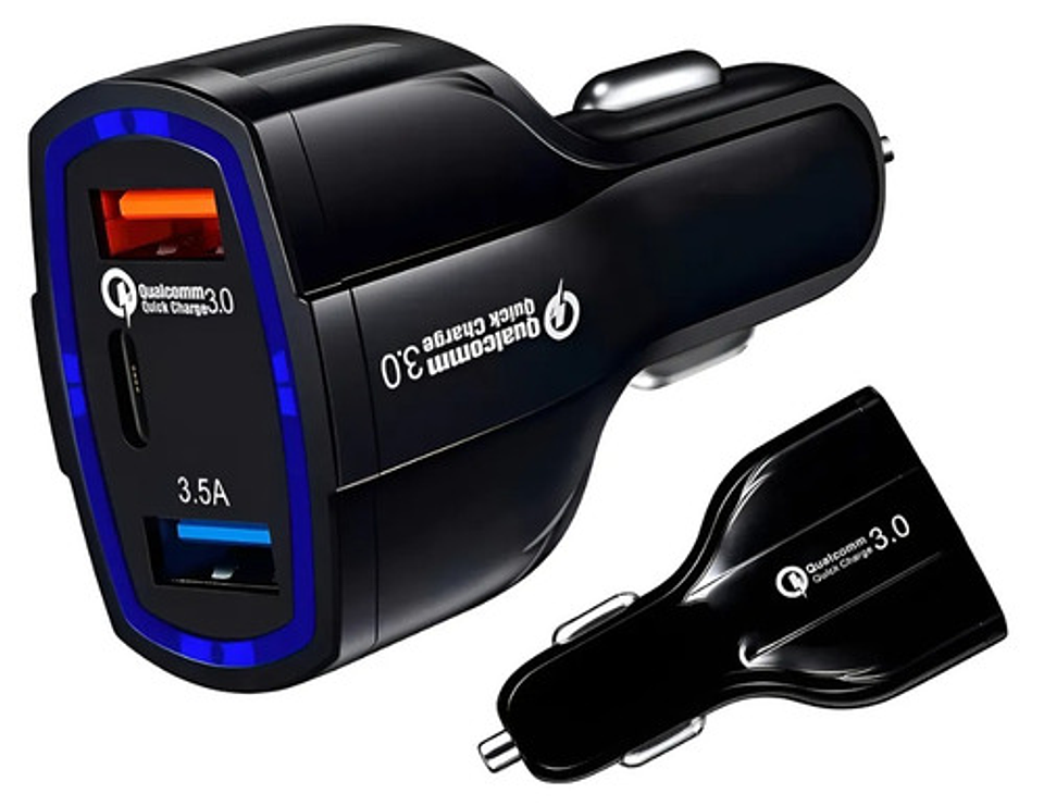 Cargador Rápido Auto Doble Usb Y Tipo C Qc3.0 Negro Vhex 2