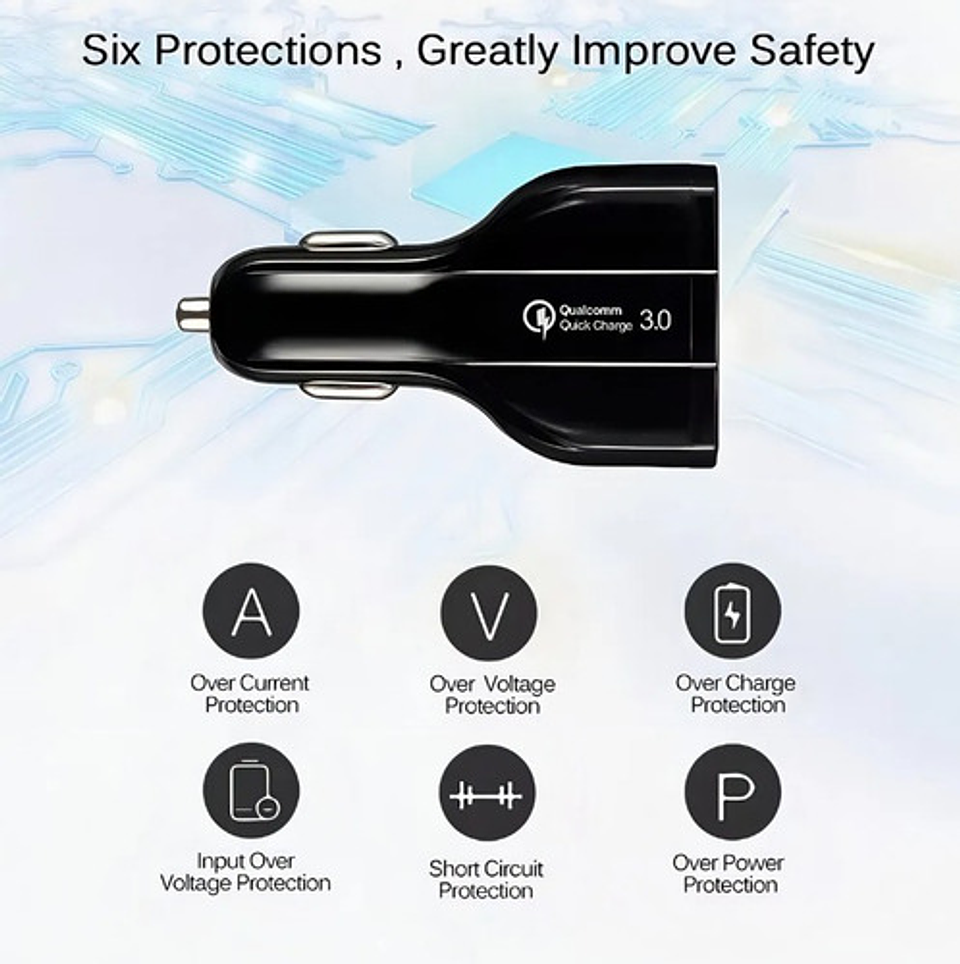 Cargador Rápido Auto Doble Usb Y Tipo C Qc3.0 Negro Vhex 3